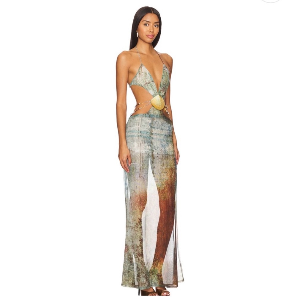 Jaded London Vida Backless Maxi Dress With Shell Trim in Marine - Picture 2 of 6